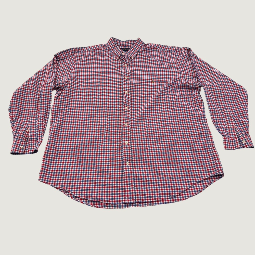 Ralph Lauren Button Down Shirt Mens 2XLT Red White Blue Gingham Cotton Tall